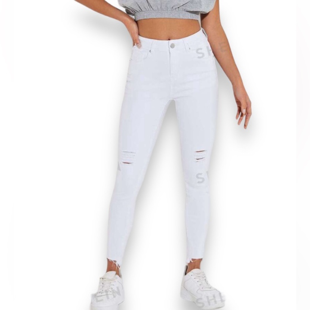 Shein - NWOT White Distressed Skinny Jeans Size S Petite